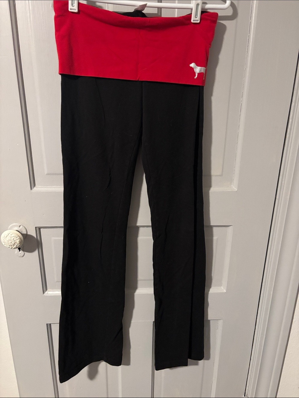 PINK Victoria's Secret Black leggings with Red Foldover Waistband